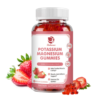 Potassium Magnesium Gummies - High Absorption Magnesium Glycinate 500mg & Potassium Citrate 200mg Plus Omega 3, B6, D3, K2 & Calcium - Chewable Gummy for Leg Cramps, Calm Mood & Energy - 60 Count