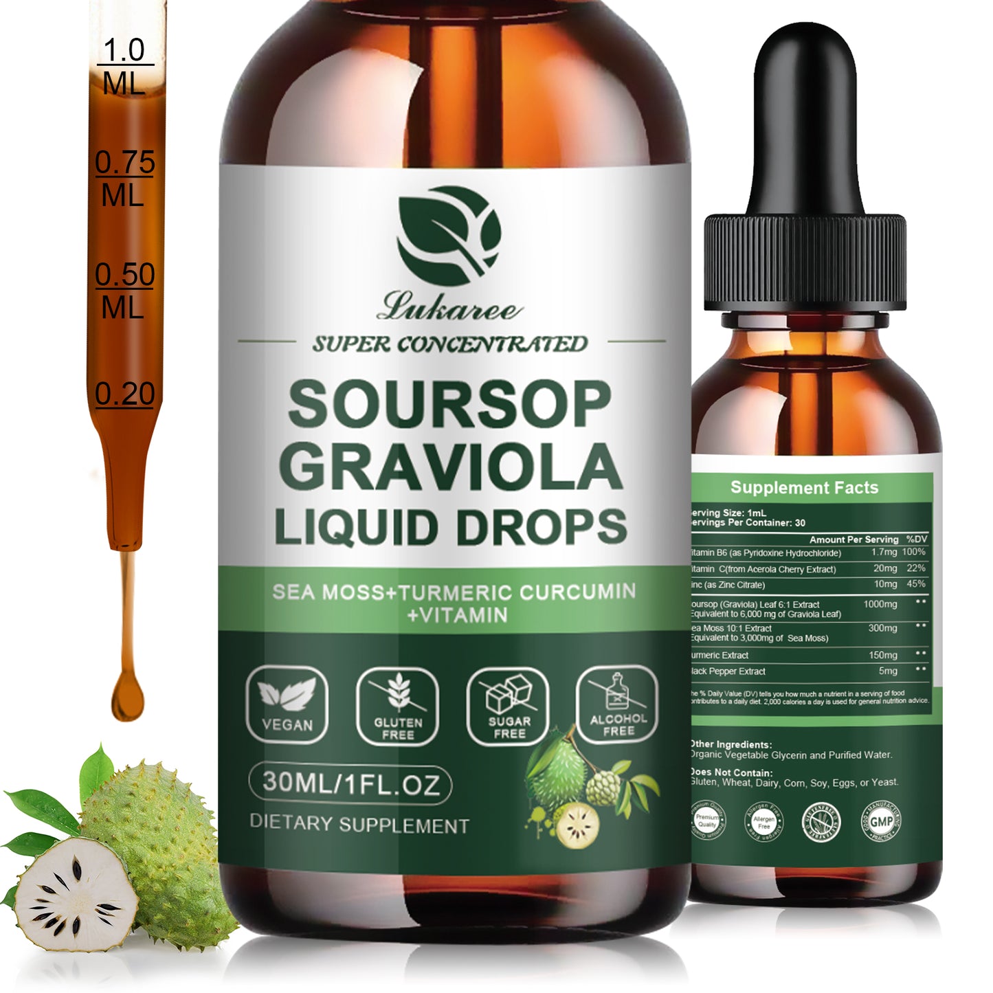 (2 Pack) Organic Soursop Graviola Leaf Extract Liquid Drop Plus Pure Botanical Sea Moss for Cell Support & Regeneration, Immunity, Liver, Sleep & Antioxidant - 7-in-1 Soursop Bitters Liquid, 1 Fl Oz