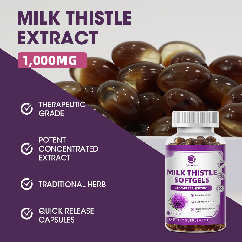 Milk Thistle Silymarin 4:1 Extract 1000mg for Liver Health Lower blood lipids and protect cardiovascular glutathione