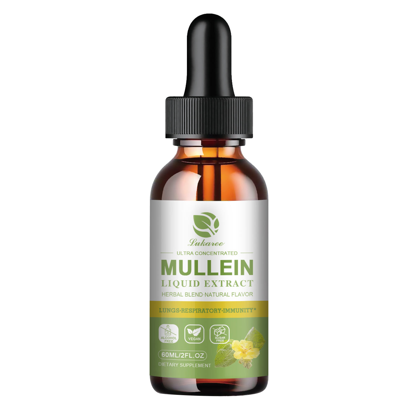 Mullein Liquid Drops for Lungs Cleanse, Vegan Mullein Leaf Extract Tincture with Quercetin, Elderberry, Black Seed Oil, Slippery Elm Bark, Chlorophyll, Support Lung Detox, Immune, Respiratory - 2 fl oz