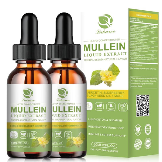 17 in 1 Mullein Drops for Lungs, Lung Detox & Cleanse, Mullein Leaf Extract Tincture with Chlorophyll, Elderberry, etc, Vegan Herbal Supplement for Immune Respiratory Apple Flavor 2 Packs