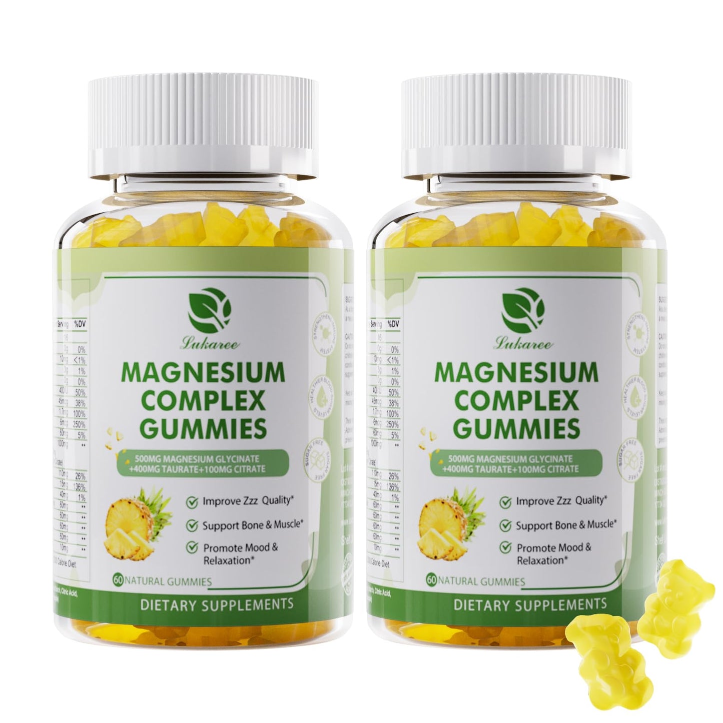 Magnesium Glycinate Gummies 500mg | as Triple Complex Magnesium Glycinate, Taurate & Citrate - Magnesium Supplement w/Calcium, Zinc & D3,K2 for Immune & Rest -120 Count