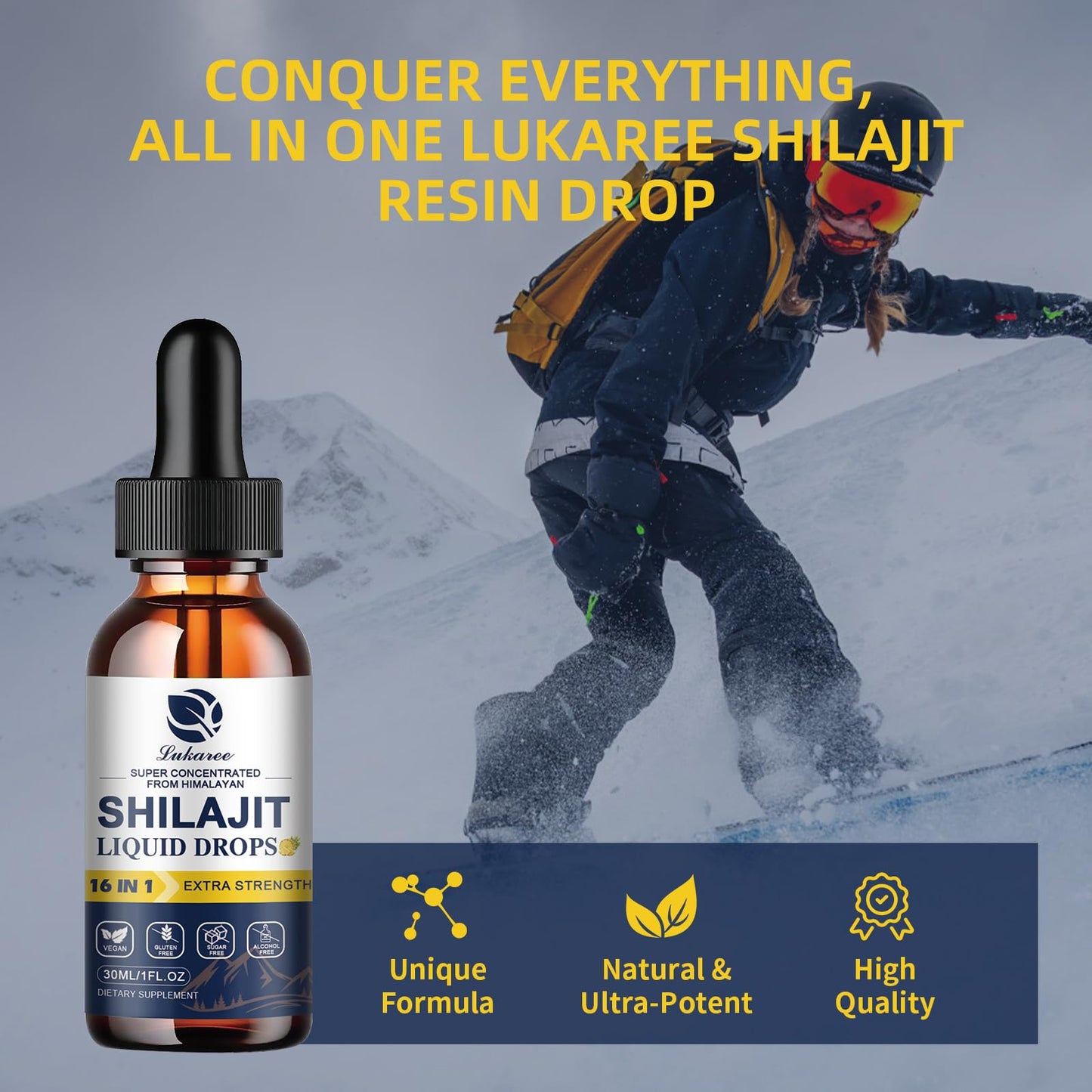 (2 Pack) 16 in 1 Shilajit Resin Liquid Drop, Shilajit W/Ginseng, Turmeric, Rhodiola, Wolfberry, Amla & Vitamins, Shilajit Supplement for Men & Women with 85+ Trace Minerals & Fulvic Acid, 1 Fl Oz