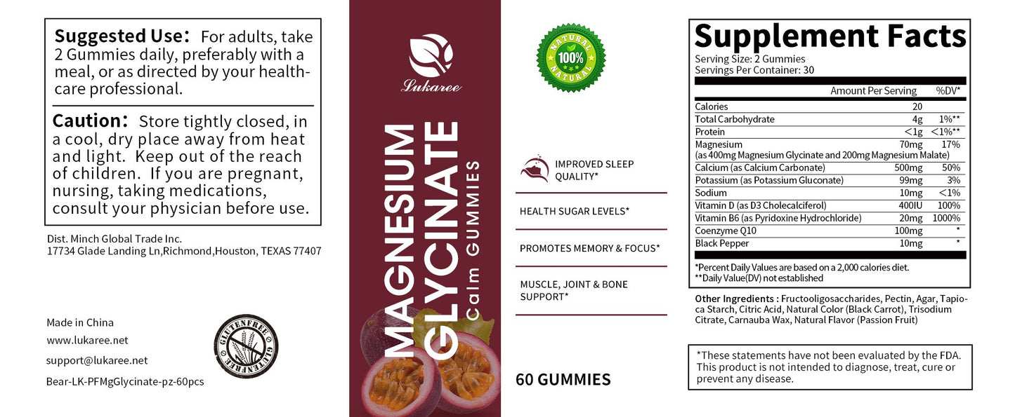 LUKAREE Magnesium Glycinate Gummies With Magnesium Malate Vitamin D3 B6 For Improve Sleep Bone Muscle Support Stress Relief Multiple Flavors Gummies