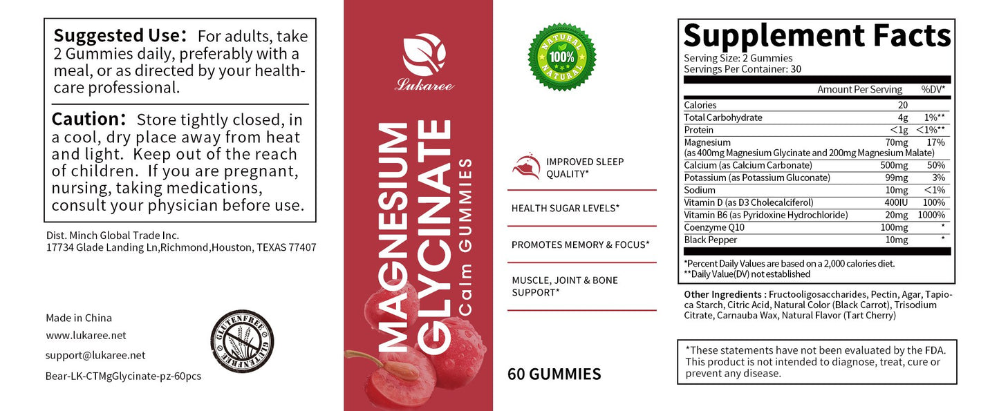 LUKAREE Magnesium Glycinate Gummies With Magnesium Malate Vitamin D3 B6 For Improve Sleep Bone Muscle Support Stress Relief Multiple Flavors Gummies