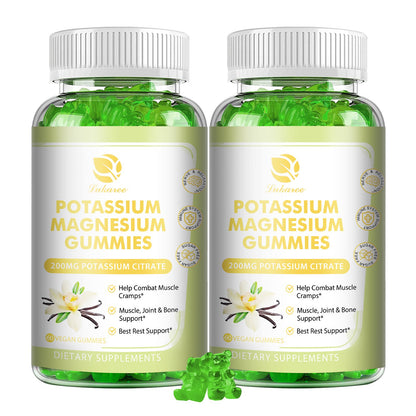 Magnesium Potassium Supplement Gummies - New Flavor Calm Magnesium Glycinate Gummies 500mg & Potassium Citrate 200mg Plus Omega 3, B6, D3, K2 & Calcium for Zzz, Leg Cramps & Muscle - 120 Gummies