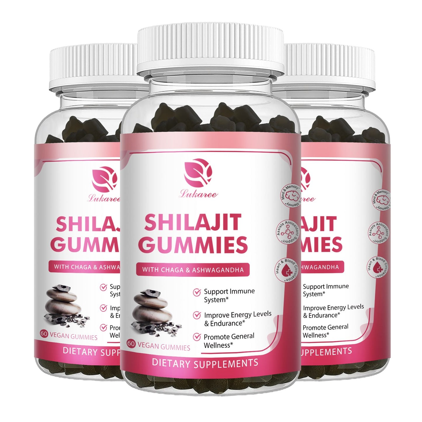 Shilajit Gummies, Pure Himalayan Shilajit with Ashwagandha, Black Seed Oil, Vitamin C D3 B12 & Zinc, Sugar Free Shilajit for Men & Women, Strawberry