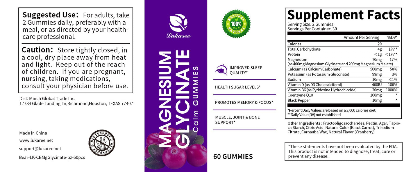 LUKAREE Magnesium Glycinate Gummies With Magnesium Malate Vitamin D3 B6 For Improve Sleep Bone Muscle Support Stress Relief Multiple Flavors Gummies