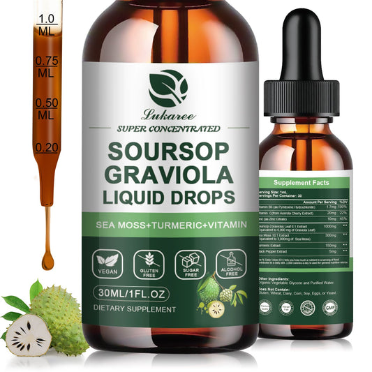 Soursop Graviola Leaf Extract Liquid Drop Plus Pure Botanical Sea Moss for Cell Support & Regeneration, Immunity, Liver, Zzz & Antioxidant - Soursop Bitters Liquid, 2 Month Supply, 1 Fl Oz