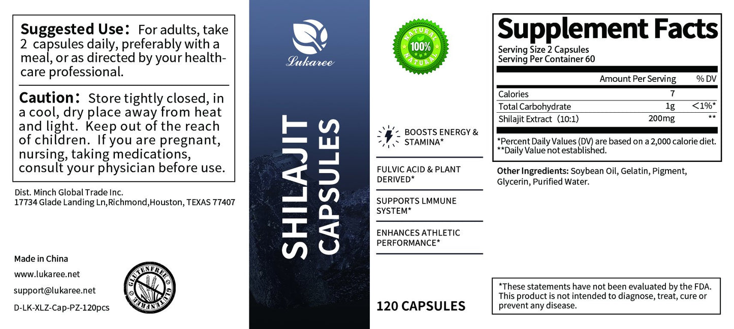 LUKAREE 200MG Shilajit Capsules Composite Mineral Supplement with 85+Trace Minerals&Fulvic Acid Reduce Fatigue Improve Endurance