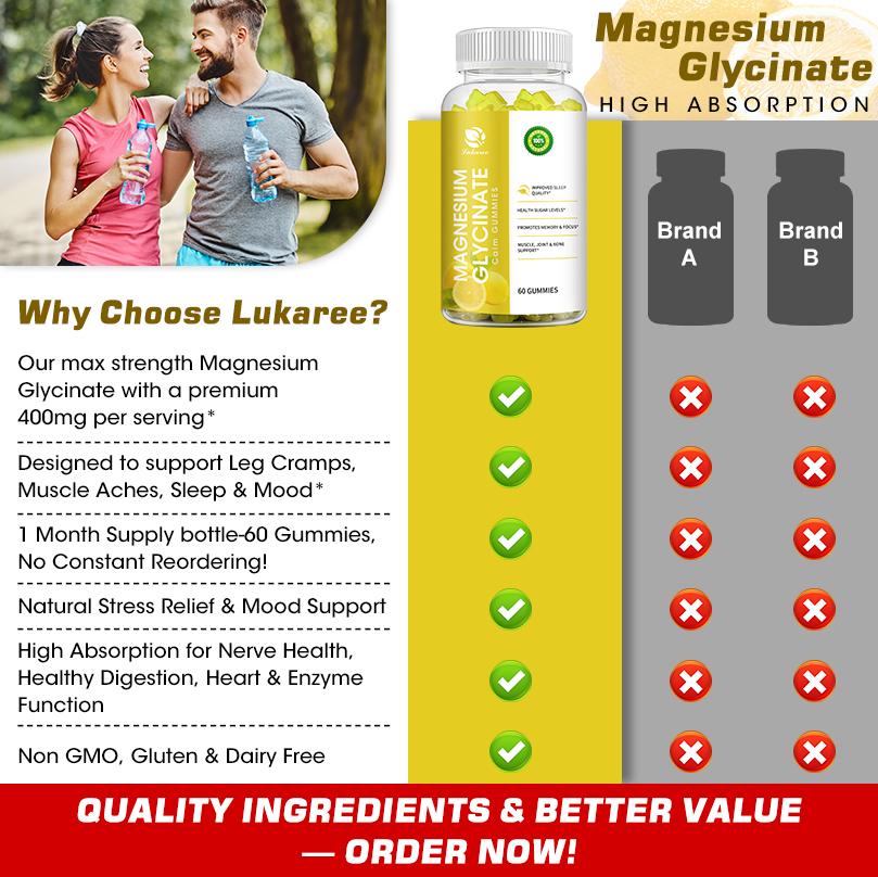 LUKAREE Magnesium Glycinate Gummies With Magnesium Malate Vitamin D3 B6 For Improve Sleep Bone Muscle Support Stress Relief Multiple Flavors Gummies