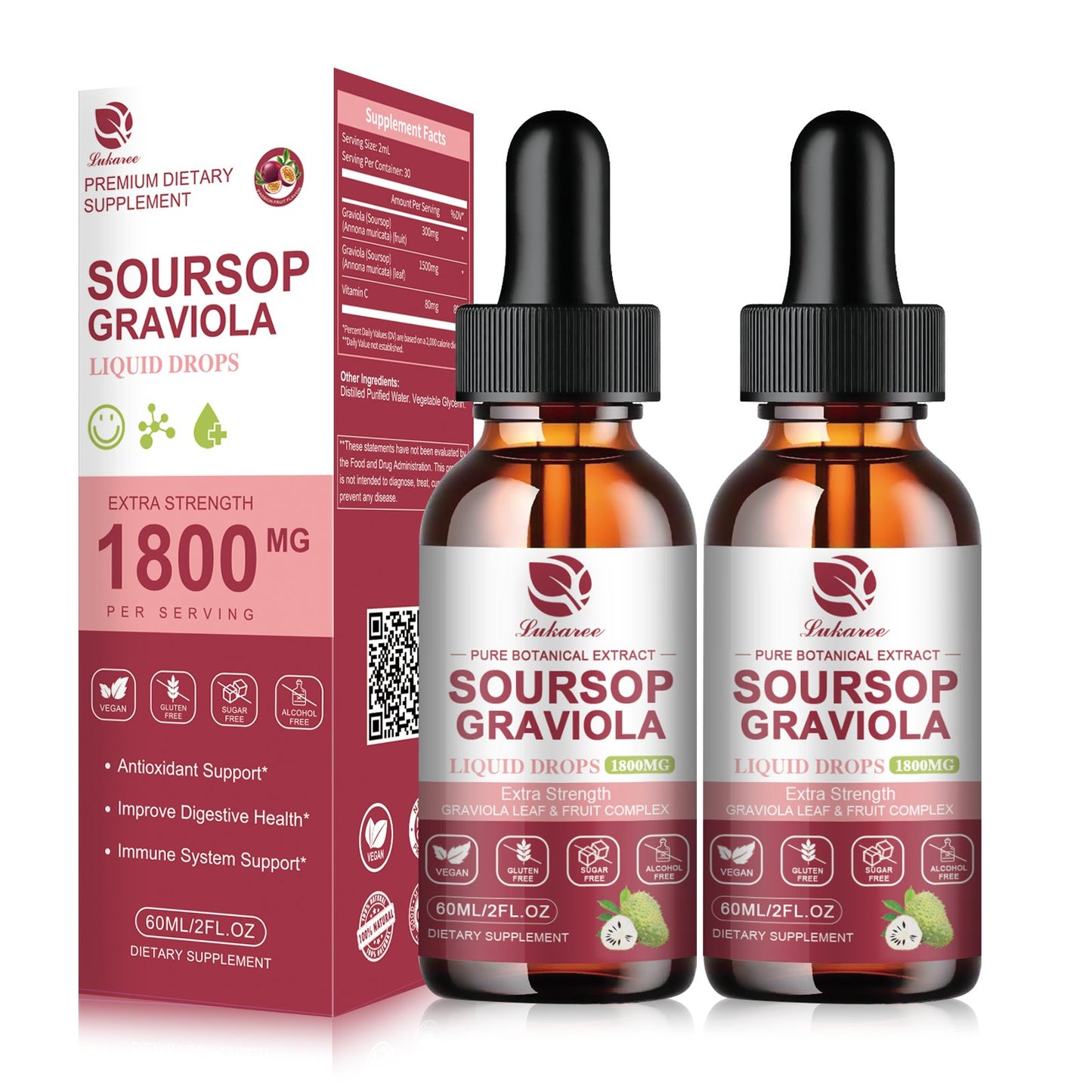 Soursop Graviola Liquid Drop, Soursop Bitters Liquid, Natural Soursop Leaves & Fruit Complex for Immunity, Liver & Antioxidant -Sugar/Gluten Free, Passion Fruit Flavor, 2 Fl Oz