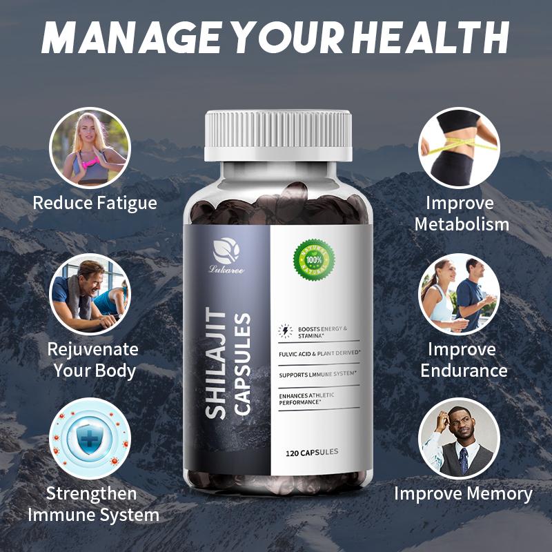 LUKAREE 200MG Shilajit Capsules Composite Mineral Supplement with 85+Trace Minerals&Fulvic Acid Reduce Fatigue Improve Endurance