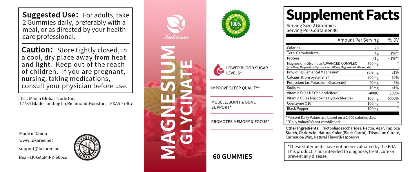 Magnesium Glycinate Advanced Complex Gummies Support Optimal Sleep &Digestive Regularity Promotes Calm & Focus Muscle Relaxation