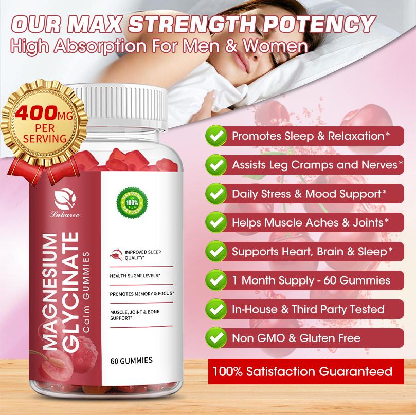 LUKAREE Magnesium Glycinate Gummies With Magnesium Malate Vitamin D3 B6 For Improve Sleep Bone Muscle Support Stress Relief Multiple Flavors Gummies