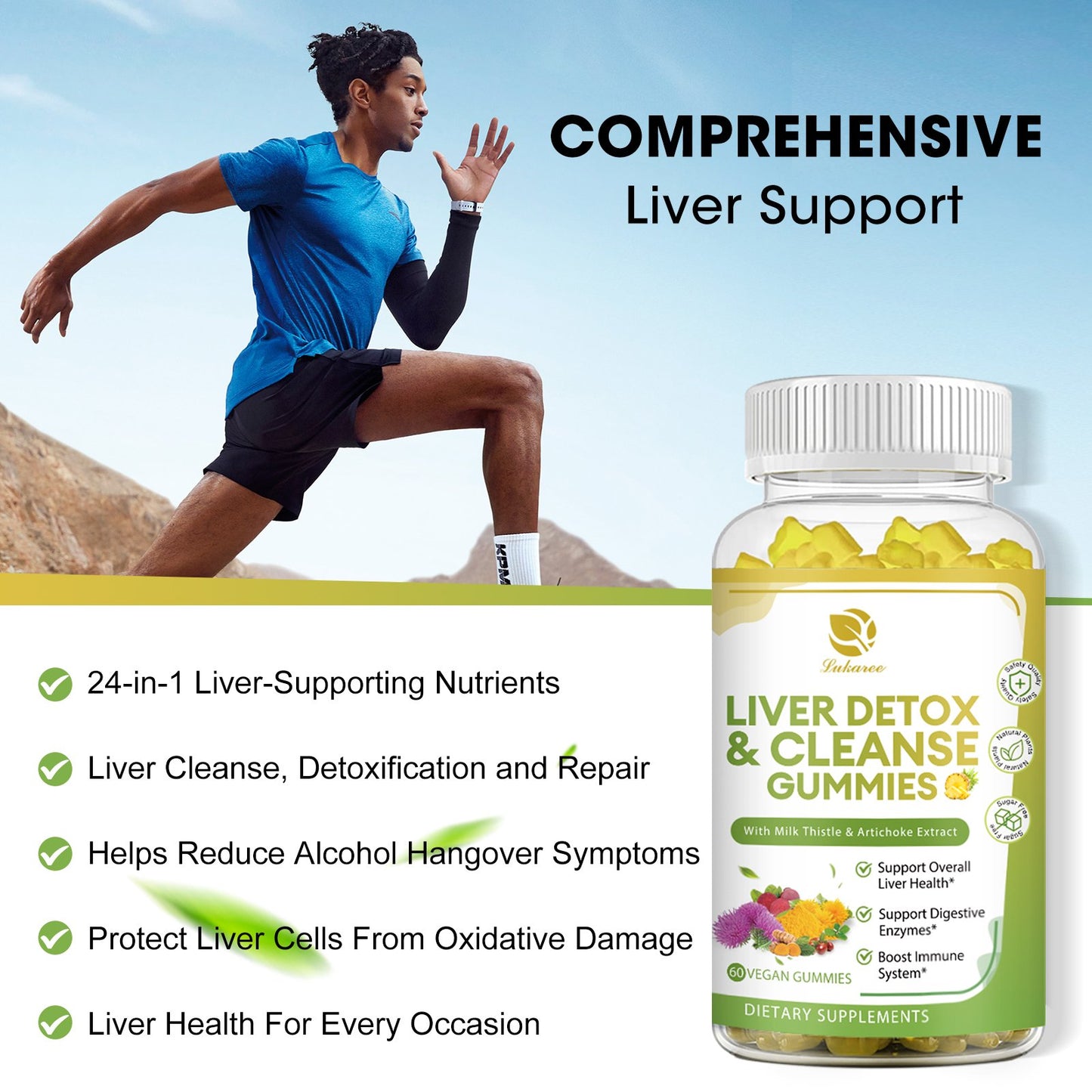 Liver Cleanse Detox & Repair Gummies - 24 Potent Herb Liver Support Supplement w/3000MG Milk Thistle Silymarin, Dandelion, Artichoke Extract & Elderberry - No Sugar, Liver Health Supplement -120 Count